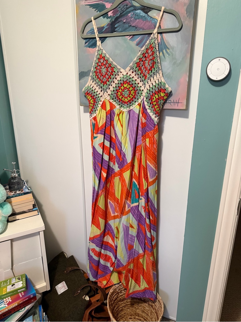 “Cream” Crochet-Top Maxi Dress in Multicolor